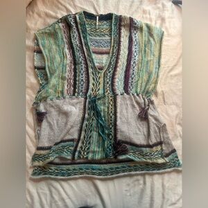 Free People Patchwork Knit Lace Up Tank Top Boho Festival Hippie Sleeveless
